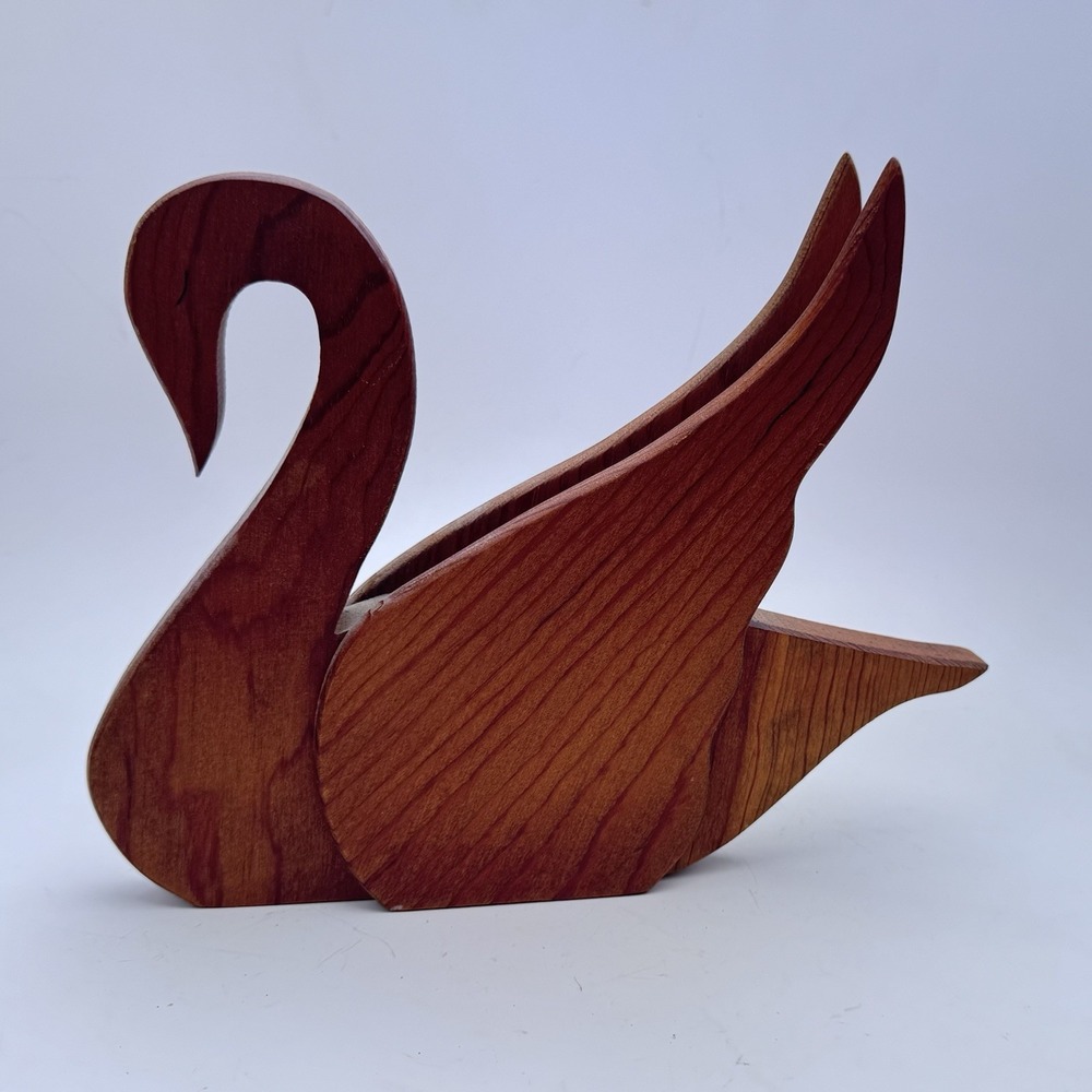 VTG 90s Handmade Wooden Swan Napkin Holder Cottage Country Farmhouse Waterfowl